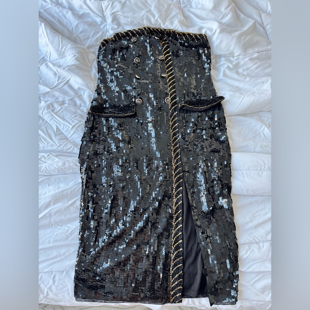 ASOS Black Gold Sequin Strapless Dress